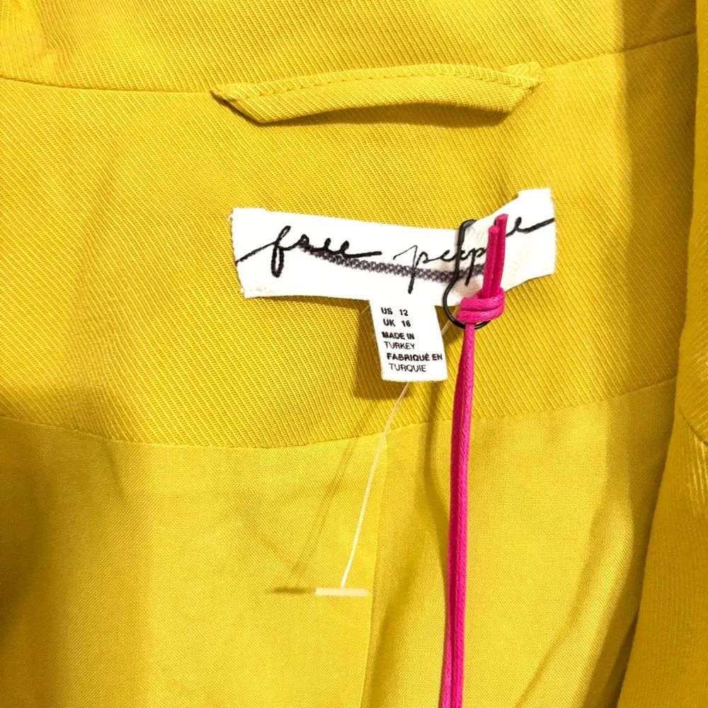 Free People Gabbie Vest Suit Set Bitter Oil Yellow Mid Rise Pant NEW Size 12 NWT